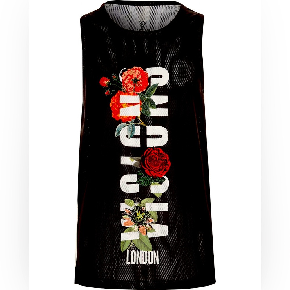 River Island Boys Black 'Visions' Floral Print Mesh Tank Top